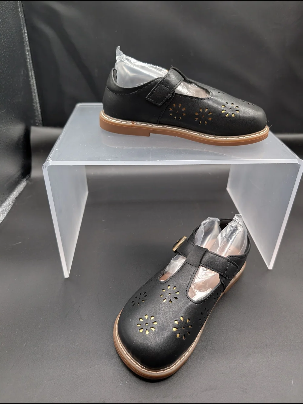Kids Black Mary Jane Shoes with Floral Cutouts